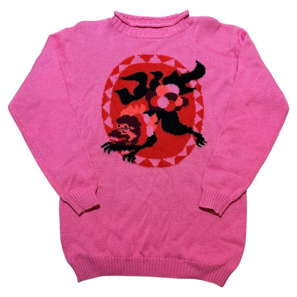 Vintage 90s Mondi Women’s Pink Wool Blend Graphic Knit Sweater, Size 40